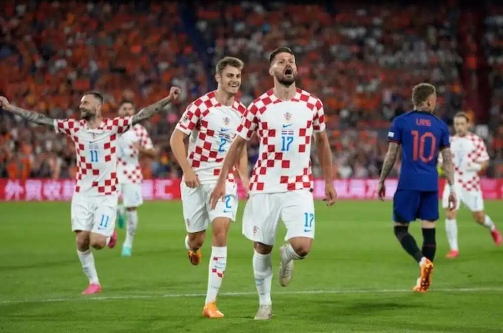Màn ăn mừng của Bruno Petkovic sau khi ghi bàn trong trận bán kết UEFA Nations League 2023 Hà Lan vs Croatia, Thứ Năm (15/6/2023)